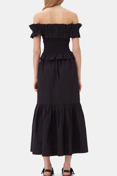 Ganni Off-the-shoulder Shirred Organic Cotton-poplin Top