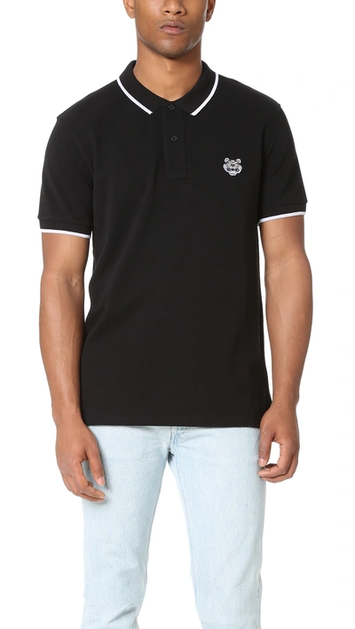 Shop Kenzo Tiger Crest Pique Polo In Black