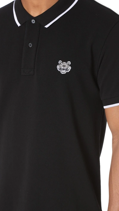 Shop Kenzo Tiger Crest Pique Polo In Black