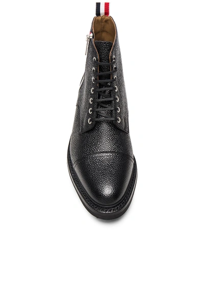 Shop Thom Browne Side Zip Cap Toe Leather Boots In Black