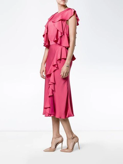 Shop Alexander Mcqueen Ruffled Midi Dress In Pink