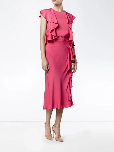 Shop Alexander Mcqueen Ruffled Midi Dress In Pink