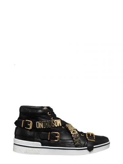Shop Moschino Leather Sneakers In Nero