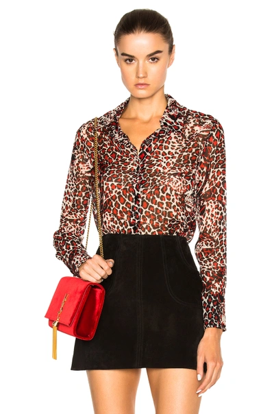 Shop Saint Laurent Leopard Print Blouse In Shell Rouge & Noir