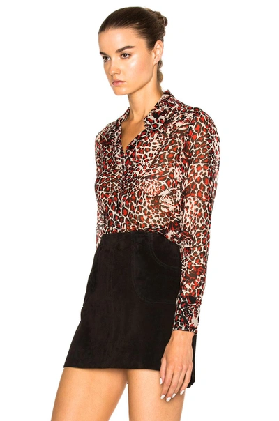 Shop Saint Laurent Leopard Print Blouse In Shell Rouge & Noir