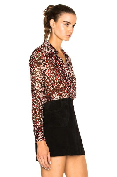 Shop Saint Laurent Leopard Print Blouse In Shell Rouge & Noir