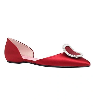 Shop Roger Vivier Sexy Choc Satin Ballerina Flats In Red