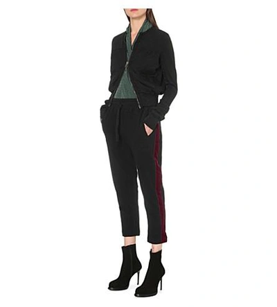 Shop Haider Ackermann Velvet-trim Cropped Cotton Trousers In Black Wine