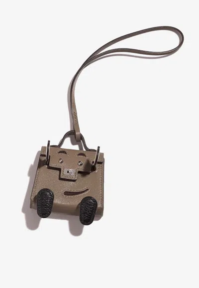 Pre-owned Hermes Kellydole Bag Charm In Etoupe Swift Leather