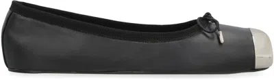 Alexander Mcqueen Black Ballet Flats With Metallic Toe In Smooth Leather Woman