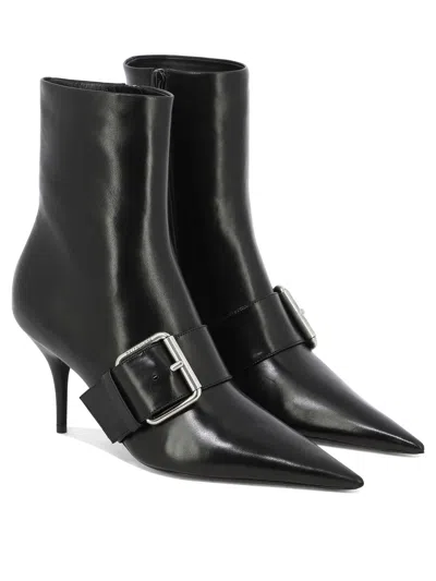 Balenciaga Women Leather Ankle Boots With Maxi Buckle In Black