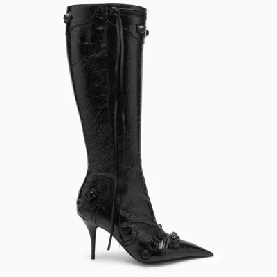 Balenciaga Cagole Leather Pointy-toe Boots In Black