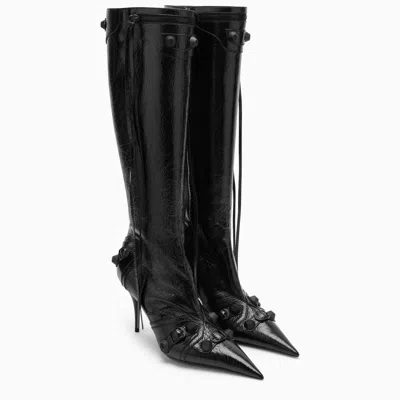 Balenciaga Cagole Leather Pointy-toe Boots In Black
