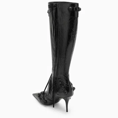 Balenciaga Cagole Leather Pointy-toe Boots In Black