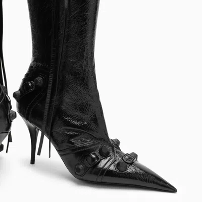 Balenciaga Cagole Leather Pointy-toe Boots In Black