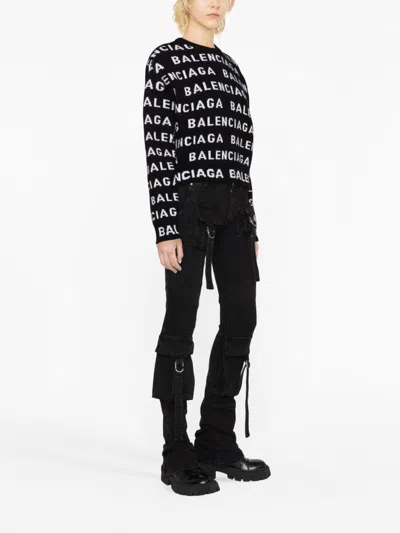 Balenciaga Women Allover Logo Wool Cropped Sweater