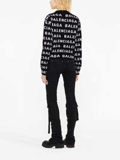 Balenciaga Women Allover Logo Wool Cropped Sweater