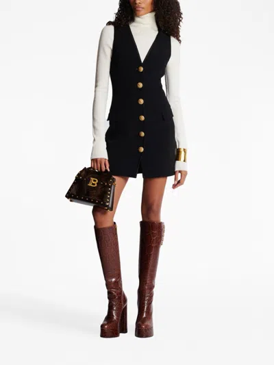 Balmain V-neck Button-front Minidress