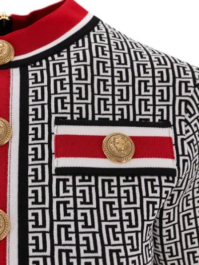 Balmain Monogram Jacquard Short Sleeve Crop Sweater