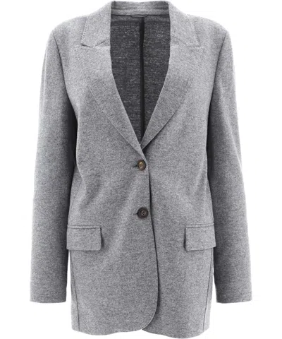 Brunello Cucinelli Cashmere Jersey Deconstructed Blazer With Monili