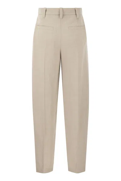 Brunello Cucinelli Women Slouchy Trousers In Sparkling Linen Canvas With Jewellery In Neutral