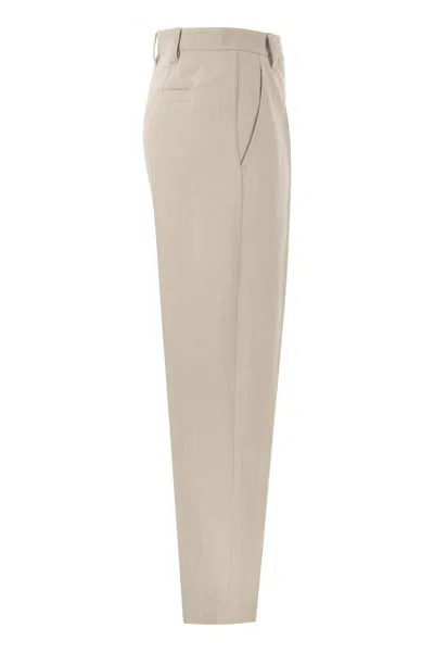 Brunello Cucinelli Women Slouchy Trousers In Sparkling Linen Canvas With Jewellery In Neutral