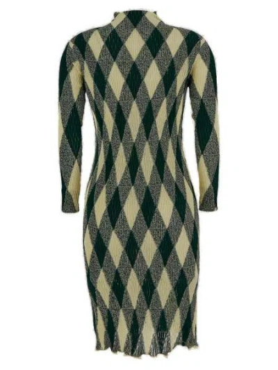 Burberry High-neck Slim Fit Dress With Argyle Motif In Green