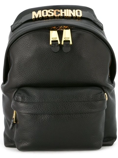 Moschino Black Logo Mini Leather Backpack In 555c