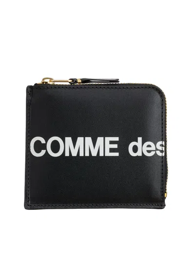 Comme Des Garçons Wallet Portafoglio In Pelle Di Vitello Nero Con Logo Grande Sa3100hl