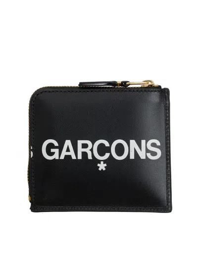 Comme Des Garçons Wallet Portafoglio In Pelle Di Vitello Nero Con Logo Grande Sa3100hl