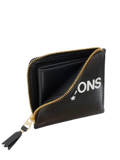 Comme Des Garçons Wallet Portafoglio In Pelle Di Vitello Nero Con Logo Grande Sa3100hl
