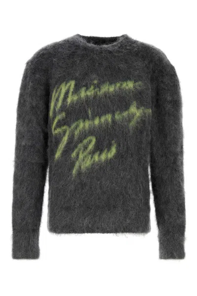 Givenchy Mohair Blend Crew Neck Sweater With Graphic Print In Grey