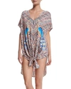 MARA HOFFMAN PEACOCK-PRINT SHORT CAFTAN COVERUP