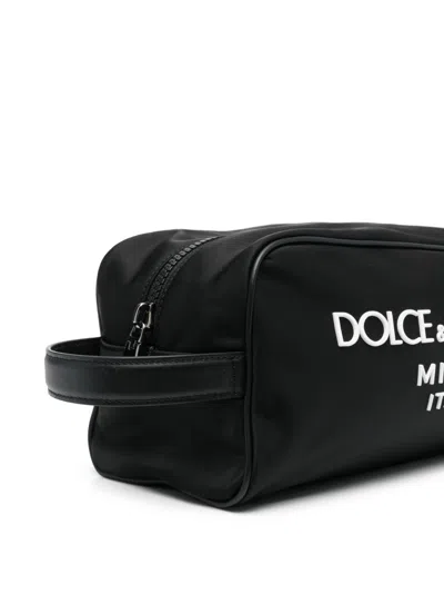 Dolce & Gabbana Black Toiletry Handbag With Printed Logo For Men