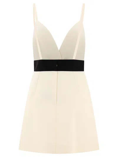 Dolce & Gabbana Woolen Dress With Satin Belt And Straps In Neutral