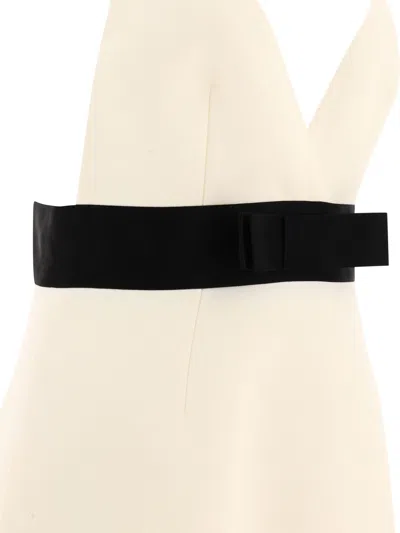Dolce & Gabbana Woolen Dress With Satin Belt And Straps In Neutral