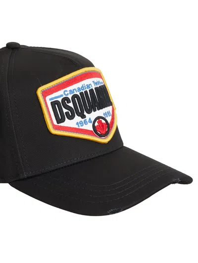 Dsquared2 Black Baseball Cap With Maxi Print On The Front And Rear Adjustable Buckle Cosure In Cotton Man In Black