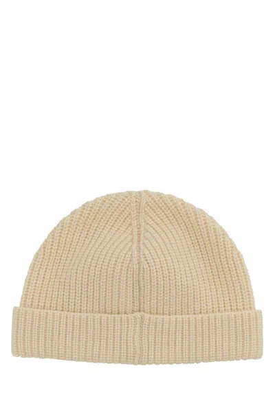 Valentino Ribbed Cashmere Beanie Hat With Turn-up Brim In Beige O Tan