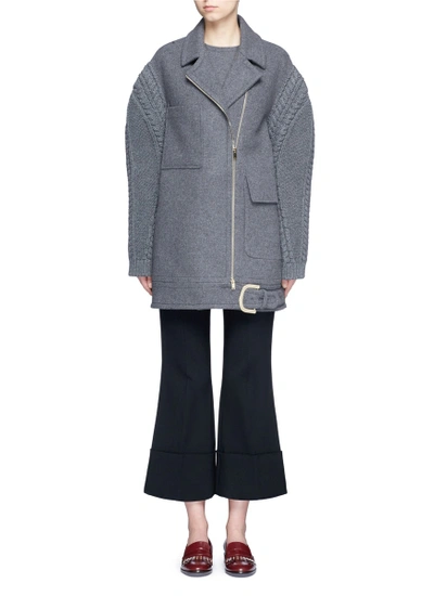 Shop Stella Mccartney Cable Knit Sleeve Felted Wool Blend Coat