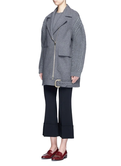 Shop Stella Mccartney Cable Knit Sleeve Felted Wool Blend Coat