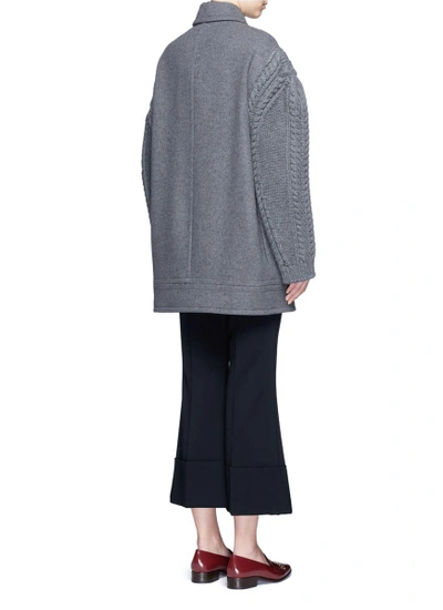 Shop Stella Mccartney Cable Knit Sleeve Felted Wool Blend Coat
