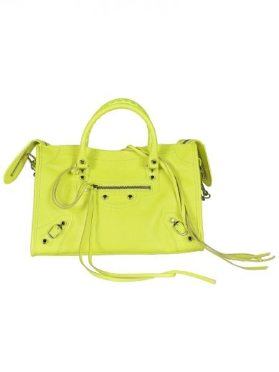 Balenciaga Leather Tote In Jaune Fluo