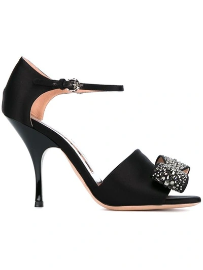 Rochas Bow-embellished Satin High-heel Sandals In Black