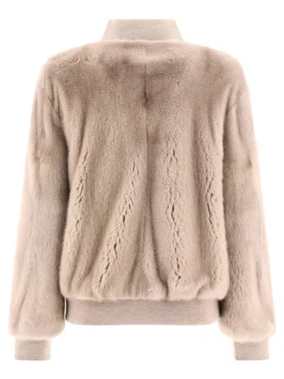 Giovi Mink Fur Bomber Jacket Jackets Beige In Neutral