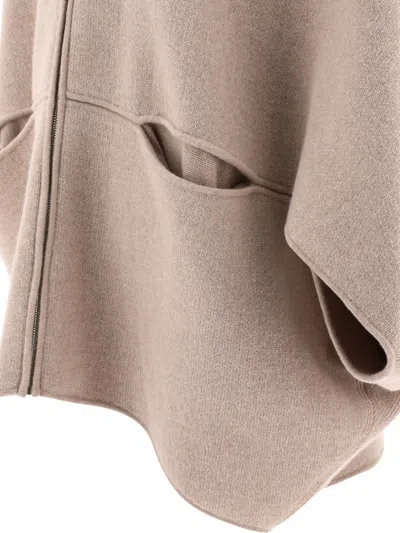 Giovi Beige Wool And Cashmere Cape With Fur Collar In Neutral