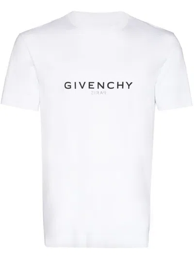 Givenchy White Crewneck T-shirt With Logo Print In Cotton Man