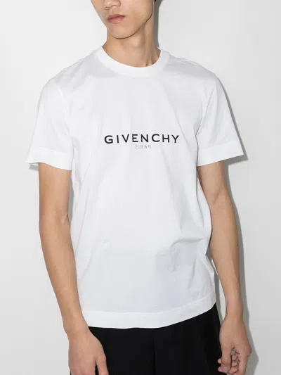 Givenchy White Crewneck T-shirt With Logo Print In Cotton Man