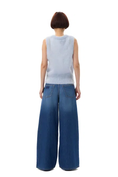 Ganni Heather Blue Sleeveless Cardigan With Bows In Gray