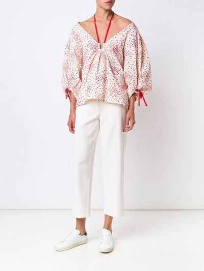 Shop Rosie Assoulin Tie Neck Embroidered Blouse - White