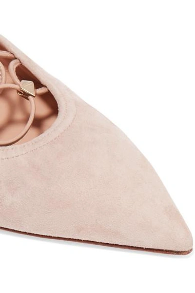 Shop Valentino Lace-up Suede Point-toe Flats